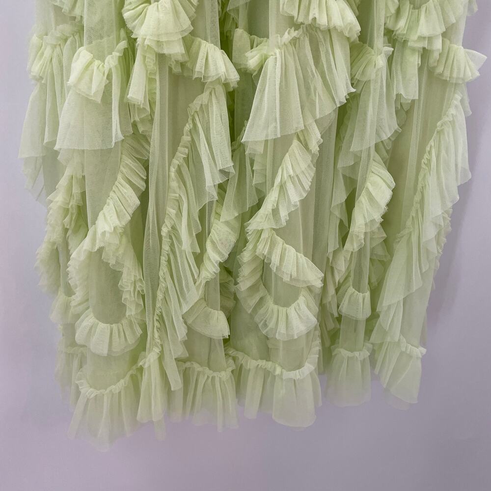 By Anthropologie Ruffled Tulle Skirt Green Midi Maxi XXS - Picture 8 of 12